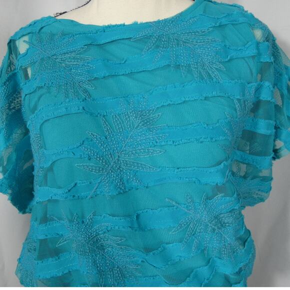 Chico's 1 Touch Of Cool Leafy Overlay Banded Sheer Boho Preppy NWT - Picture 2 of 9